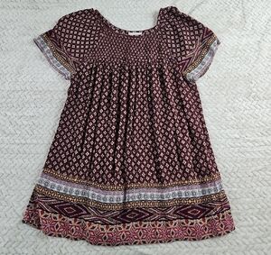 Knox Rose Sz XS Patterned Lightly Textured Red Short Sleeve Blouse Boho Casual